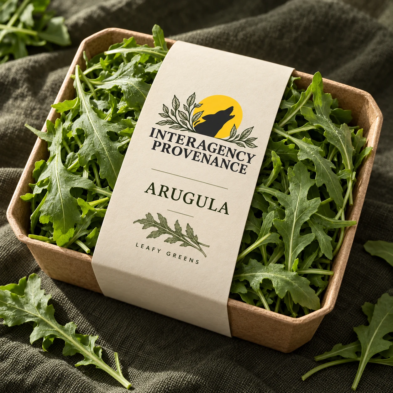 Eruca — Salad Rocket; AI-generated Interagency Provenance packaging concept