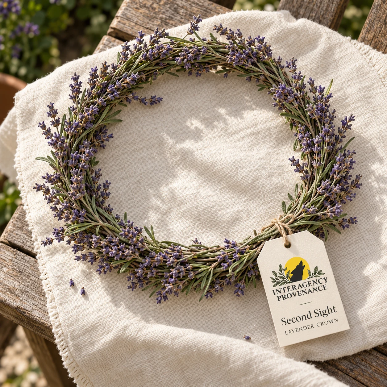 Second Sight — Lavender Crown; AI-generated Interagency Provenance packaging concept