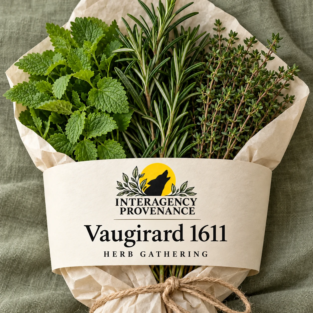 Vaugirard 1611 — Herb Gathering; AI-generated Interagency Provenance packaging concept